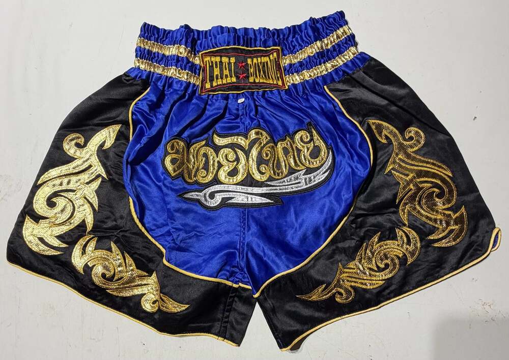 Thai Boxing Blue & Black Embroidered Muay Thai Kickboxing Shorts Size 3XL Shorts